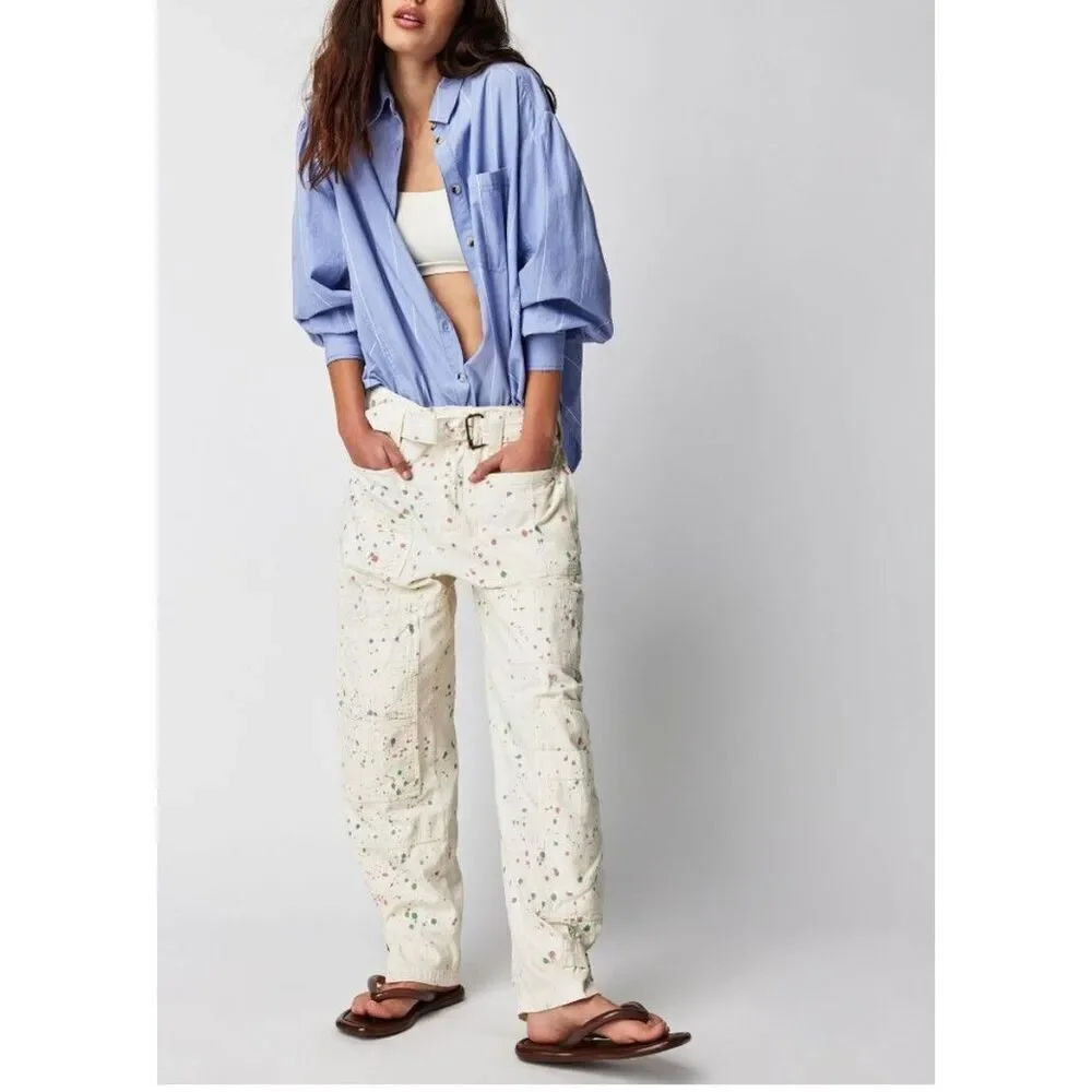 Free People Painter Pants in Ecry Utility Paint Splatter  US 0 NEW